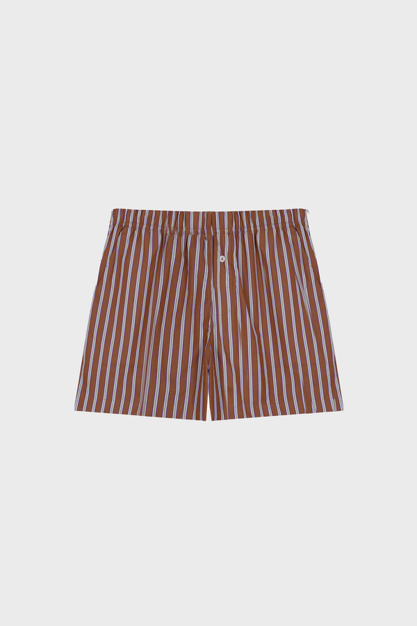 STRIPED STRAIGHT-LEG SHORTS IN COTTON-POPLIN