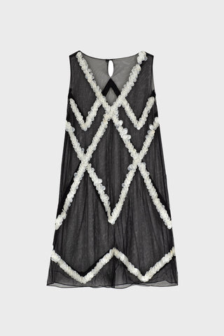 PEARL-EMBROIDERED MINI DRESS IN MESH