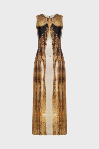 TAILORED MIDI DRESS IN PRINTED-SATIN