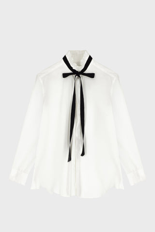 TAILORED RUFFLED-NECK SHIRT IN COTTON-POPLIN