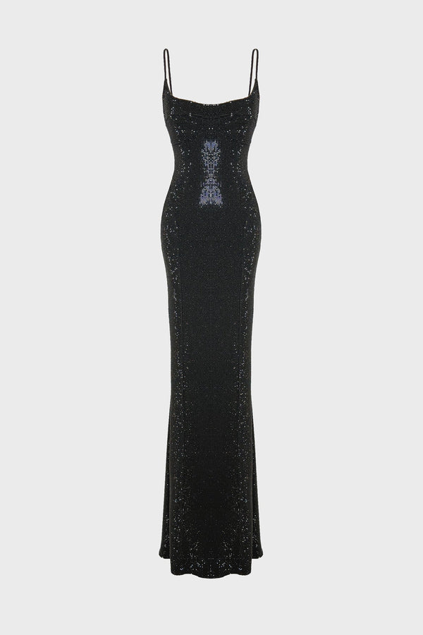 CRYSTAL-EMBELLISHED MAXI DRESS IN MESH