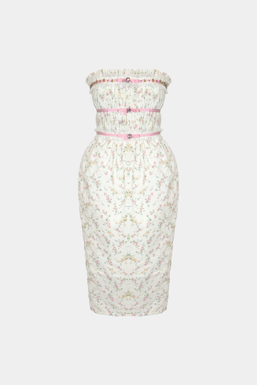HAND-EMBELLISHED MIDI DRESS IN PRINTED-COTTON