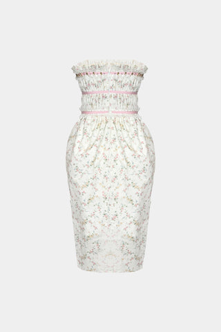 HAND-EMBELLISHED MIDI DRESS IN PRINTED-COTTON