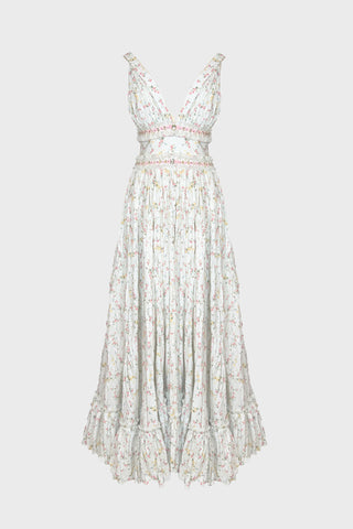 V-NECK MAXI DRESS IN PRINTED-COTTON
