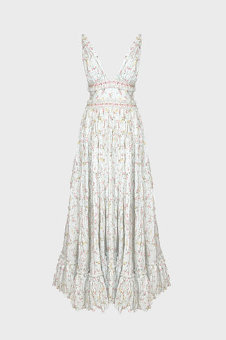 V-NECK MAXI DRESS IN PRINTED-COTTON