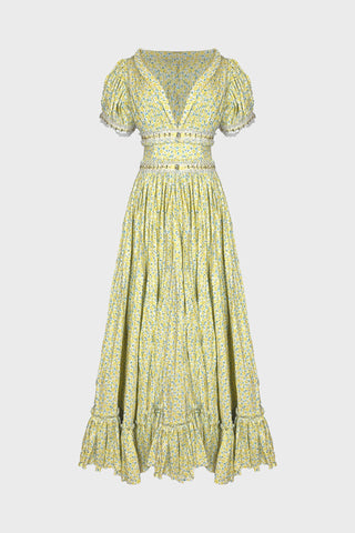V-NECK MAXI DRESS IN PRINTED-COTTON