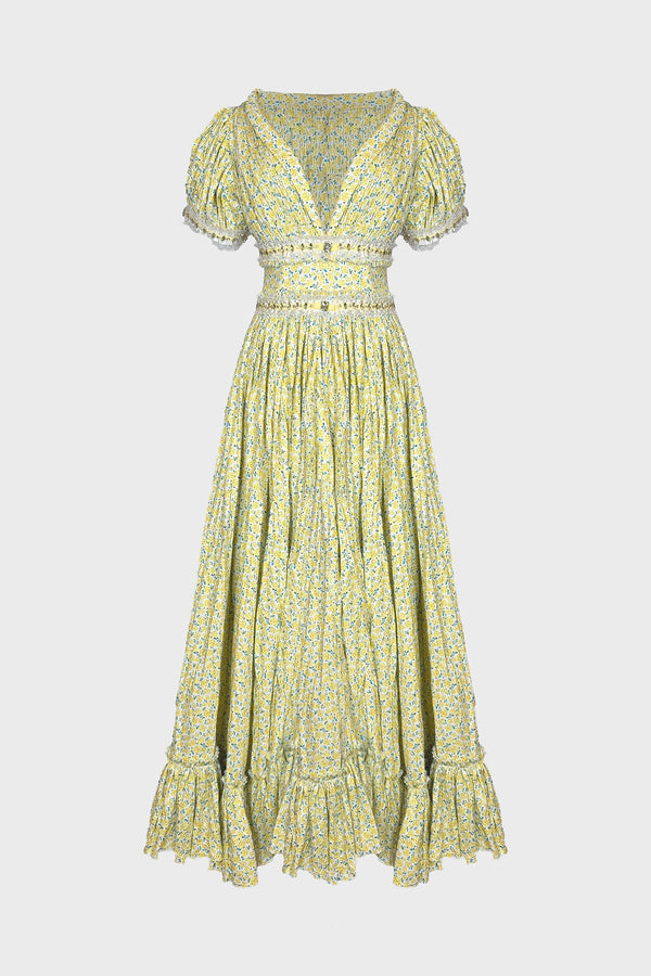 V-NECK MAXI DRESS IN PRINTED-COTTON