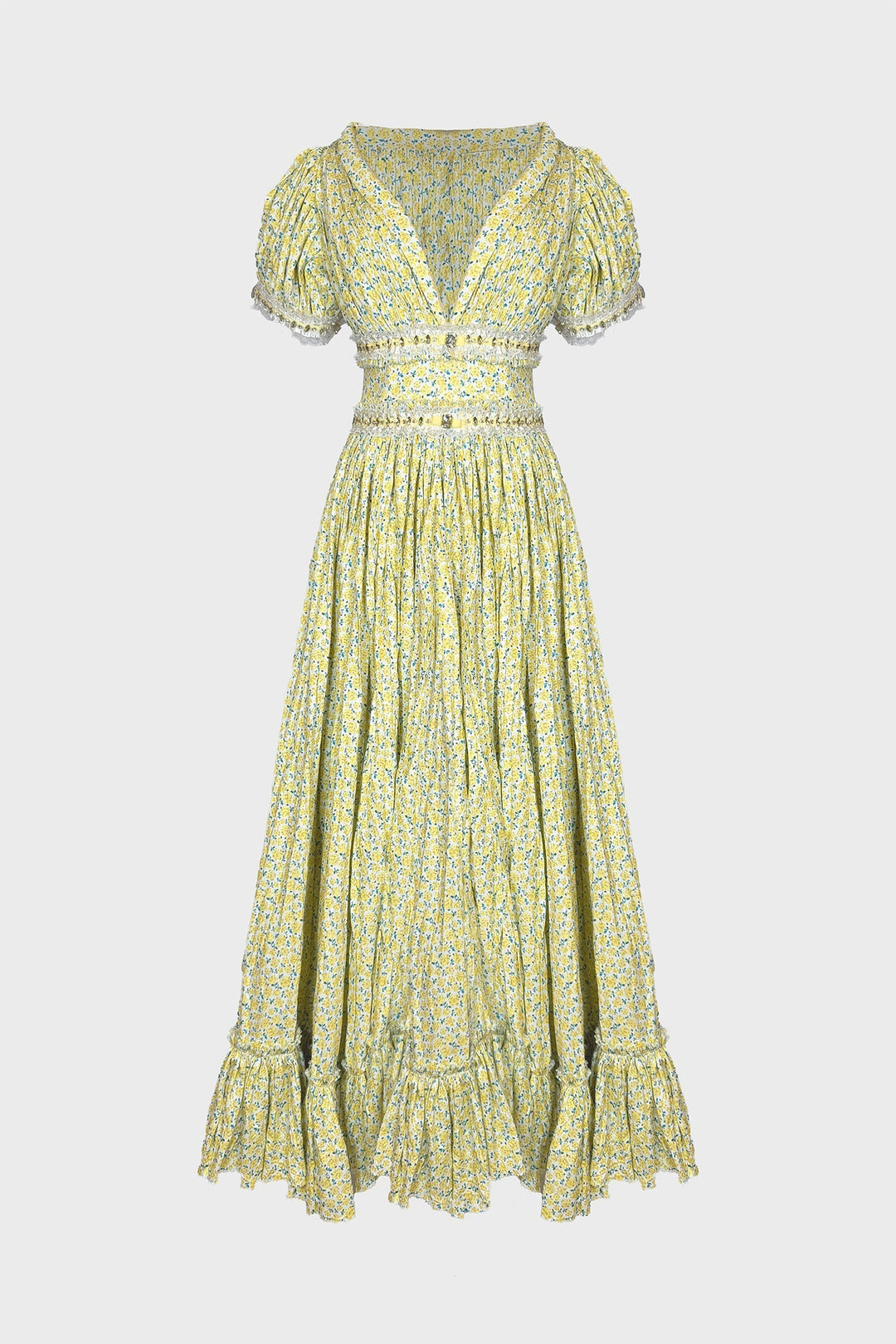 V-NECK MAXI DRESS IN PRINTED-COTTON
