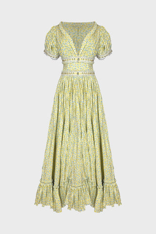V-NECK MAXI DRESS IN PRINTED-COTTON