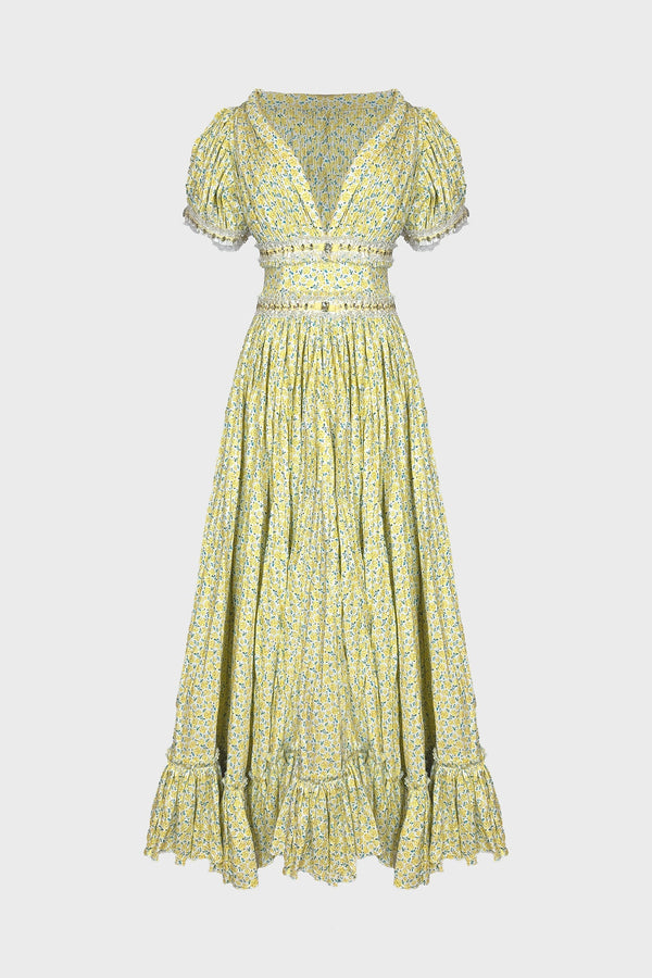 V-NECK MAXI DRESS IN PRINTED-COTTON