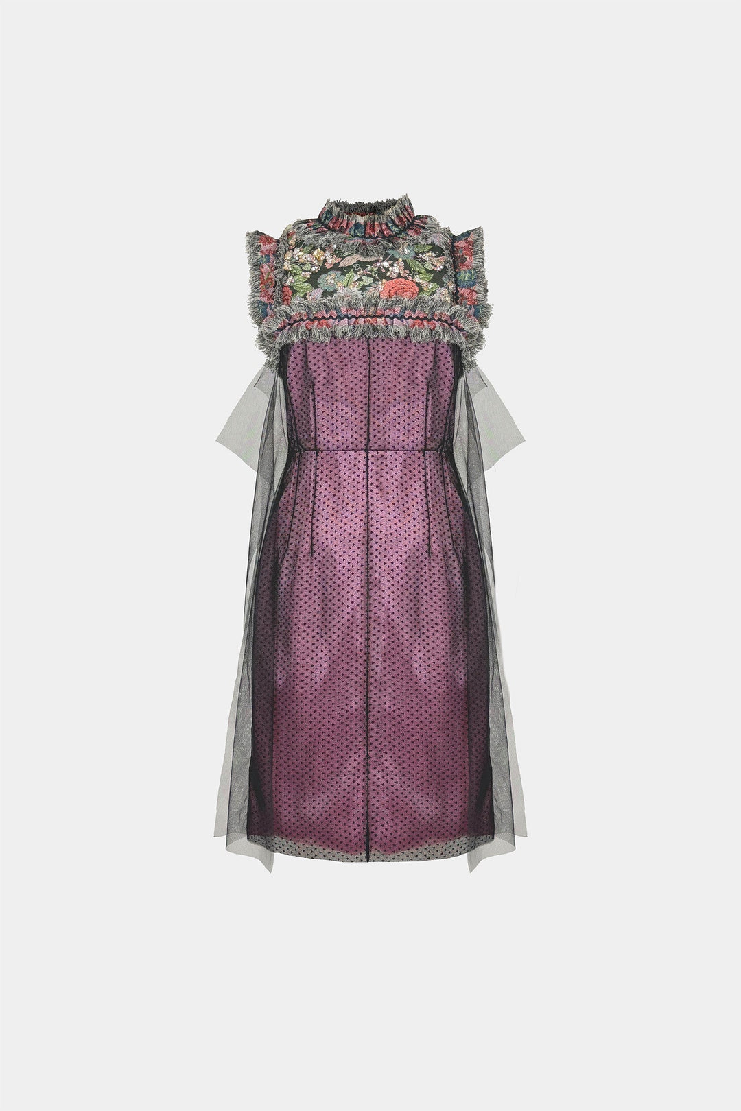 HAND-EMBELLISHED MIDI DRESS IN BROCADE AND SATIN