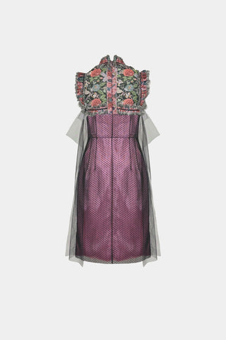 HAND-EMBELLISHED MIDI DRESS IN BROCADE AND SATIN