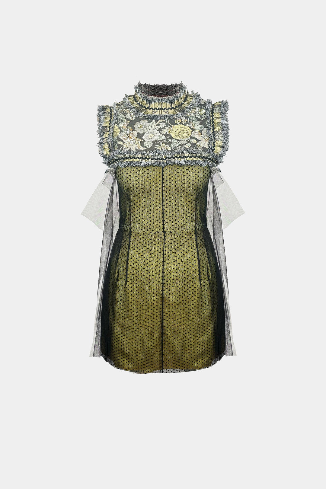 HAND-EMBELLISHED MINI DRESS IN BROCADE AND SATIN