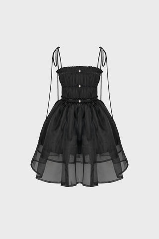 HAND-EMBELLISHED MINI DRESS IN COTTON-POPLIN AND ORGANZA