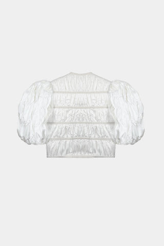HAND-EMBELLISHED PUFF-SLEEVE JACKET IN HAND-CRUSHED SATIN