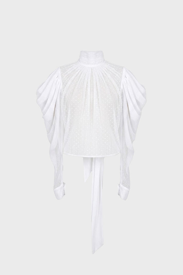 TAILORED PUFF-SLEEVE SHIRT IN MESH
