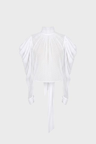 TAILORED PUFF-SLEEVE SHIRT IN MESH