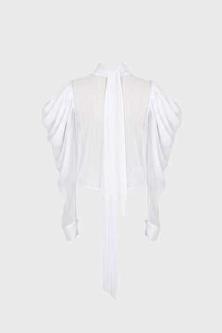 TAILORED PUFF-SLEEVE SHIRT IN MESH