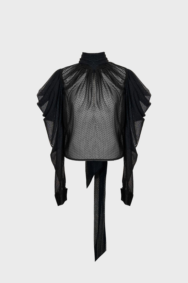 TAILORED PUFF-SLEEVE SHIRT IN MESH