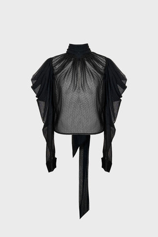 TAILORED PUFF-SLEEVE SHIRT IN MESH