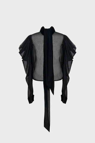 TAILORED PUFF-SLEEVE SHIRT IN MESH