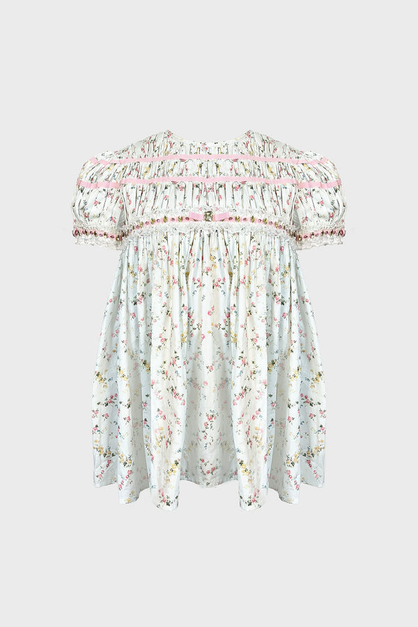 HAND-EMBELLISHED PUFF-SLEEVE TOP IN PRINTED-COTTON
