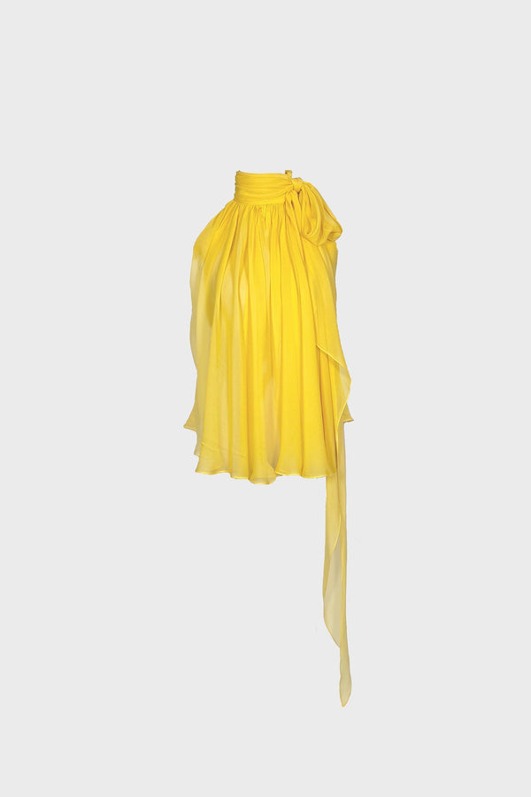 TAILORED DRAPED TOP IN SILK-GEORGETTE