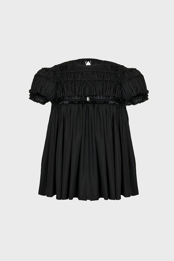 HAND-EMBELLISHED PUFF-SLEEVE TOP IN COTTON-POPLIN
