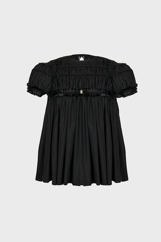 HAND-EMBELLISHED PUFF-SLEEVE TOP IN COTTON-POPLIN