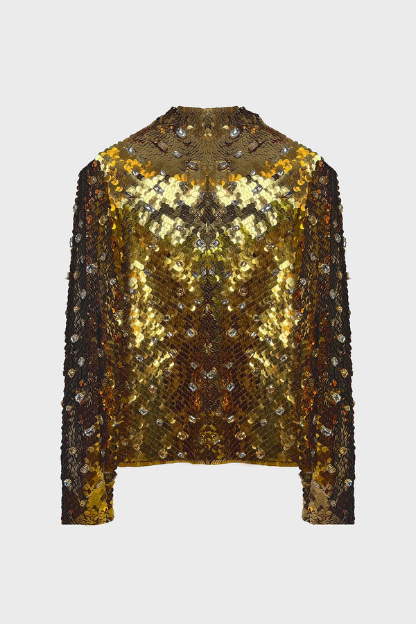 HAND-EMBROIDERED SEQUINED TOP IN MESH