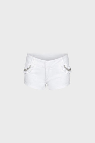 HAND-EMBELLISHED MINI SHORTS IN SATIN
