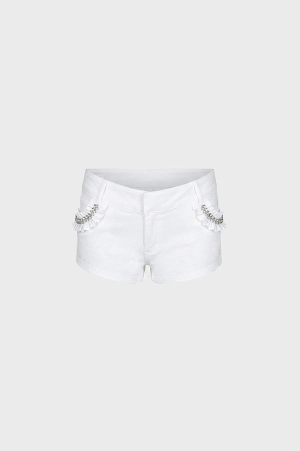 HAND-EMBELLISHED MINI SHORTS IN SATIN