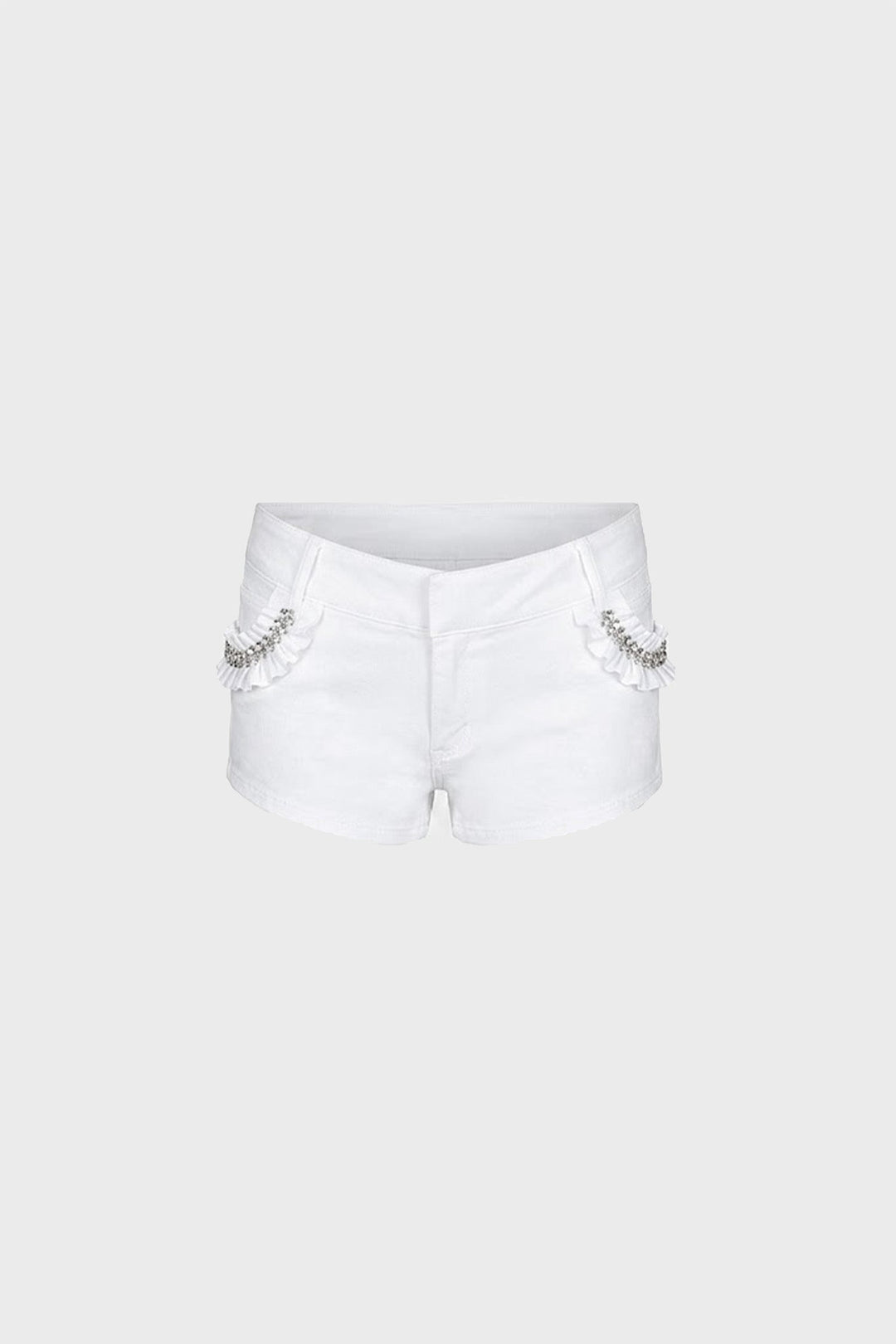 HAND-EMBELLISHED MINI SHORTS IN SATIN