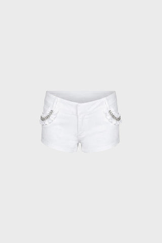 HAND-EMBELLISHED MINI SHORTS IN SATIN
