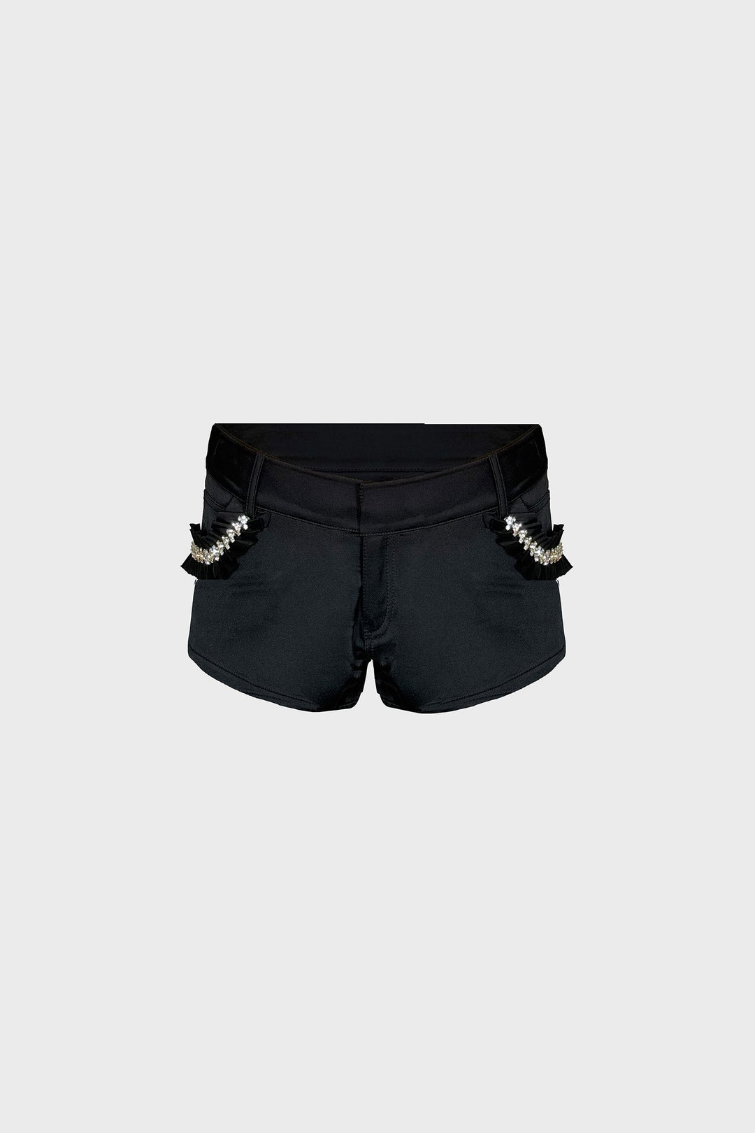 HAND-EMBELLISHED MINI SHORTS IN SATIN