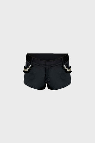 HAND-EMBELLISHED MINI SHORTS IN SATIN