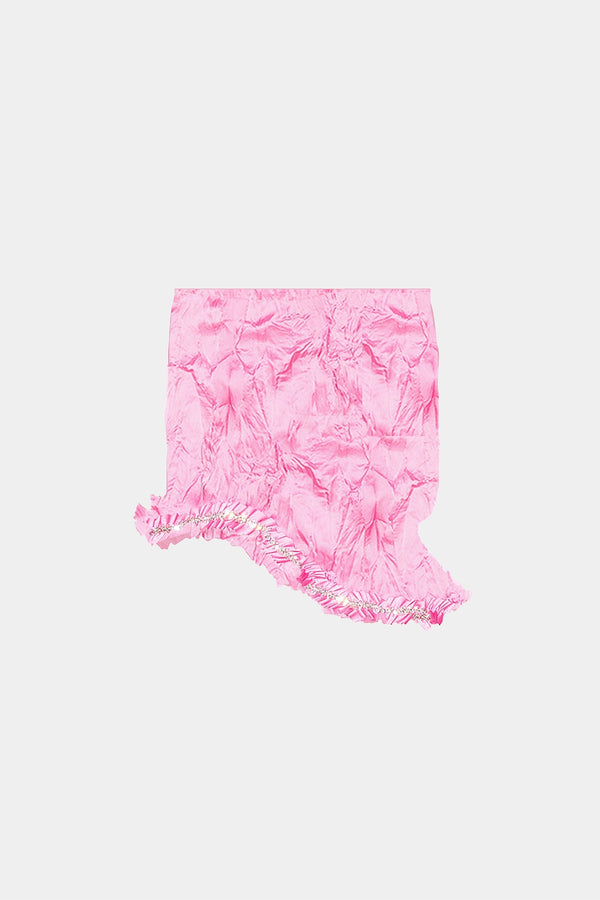 HAND-EMBELLISHED MINI SKIRT IN HAND-CRUSHED SATIN