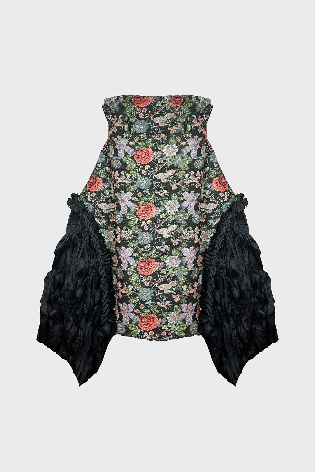 TAILORED PANELED SKIRT IN BROCADE AND SATIN