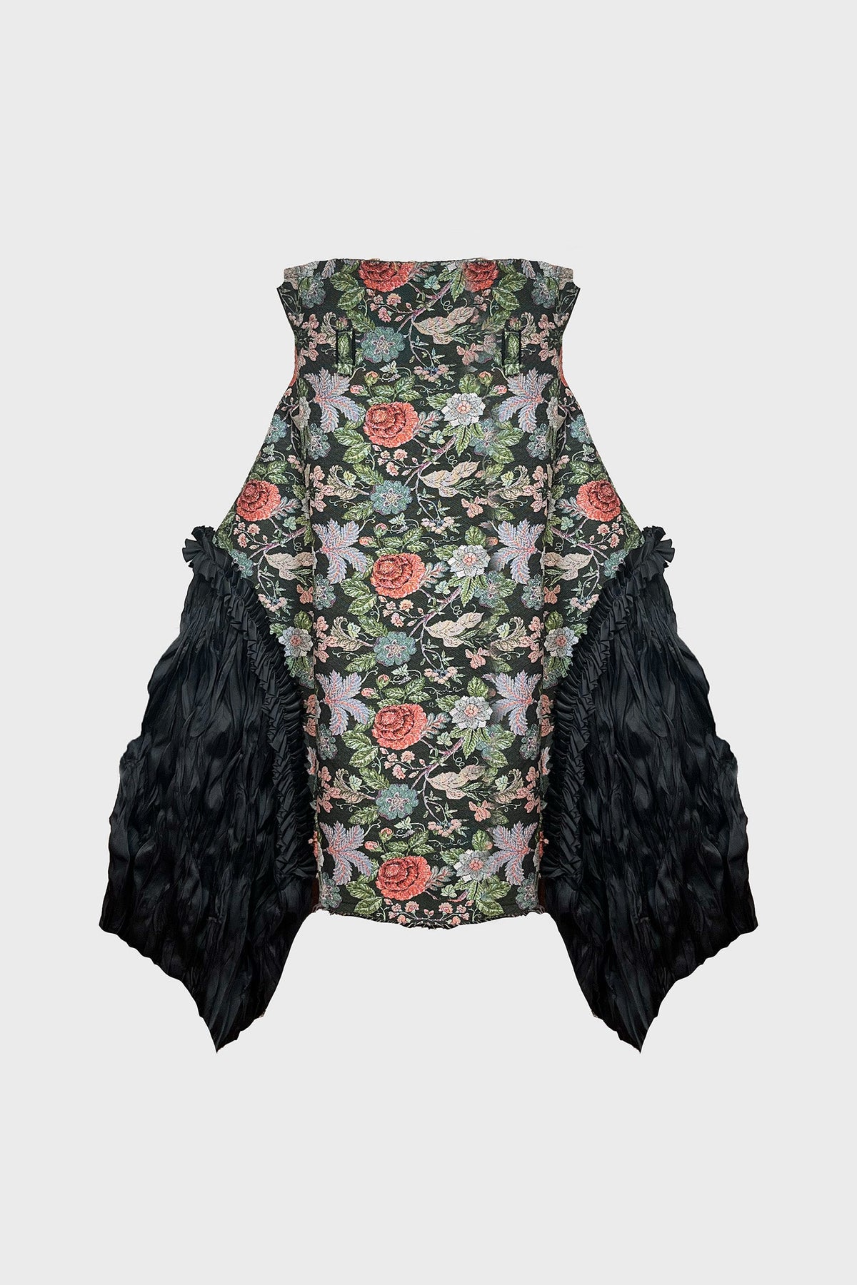 TAILORED PANELED SKIRT IN BROCADE AND SATIN