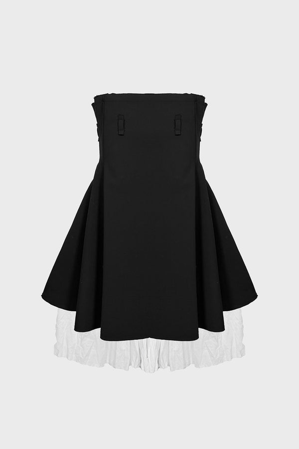 TAILORED PANELED SKIRT IN WOOL AND COTTON-POPLIN