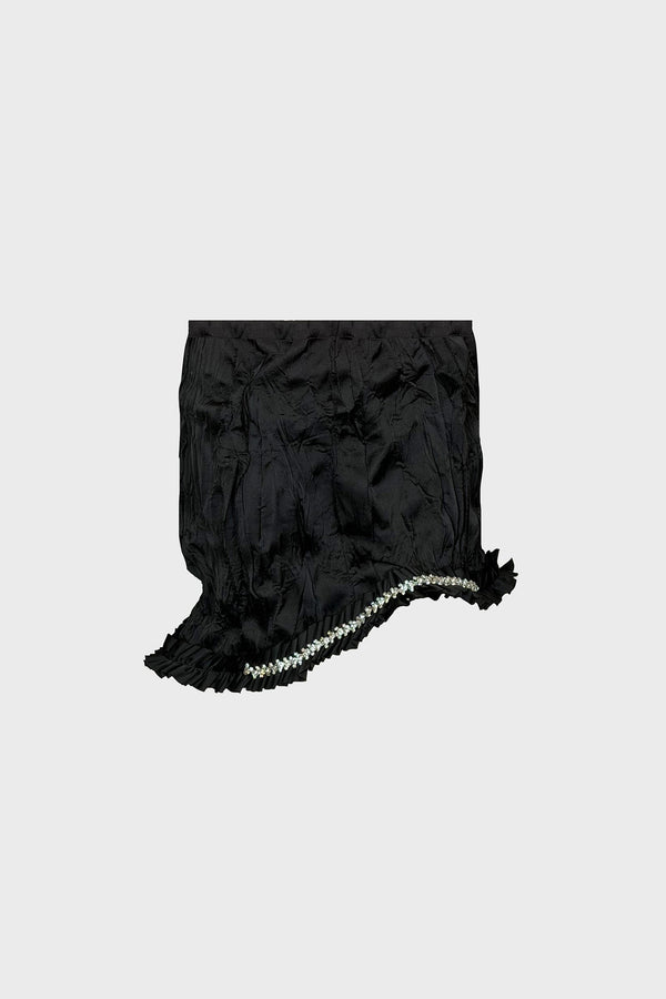 HAND-EMBELLISHED MINI SKIRT IN HAND-CRUSHED SATIN
