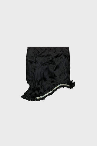 HAND-EMBELLISHED MINI SKIRT IN HAND-CRUSHED SATIN