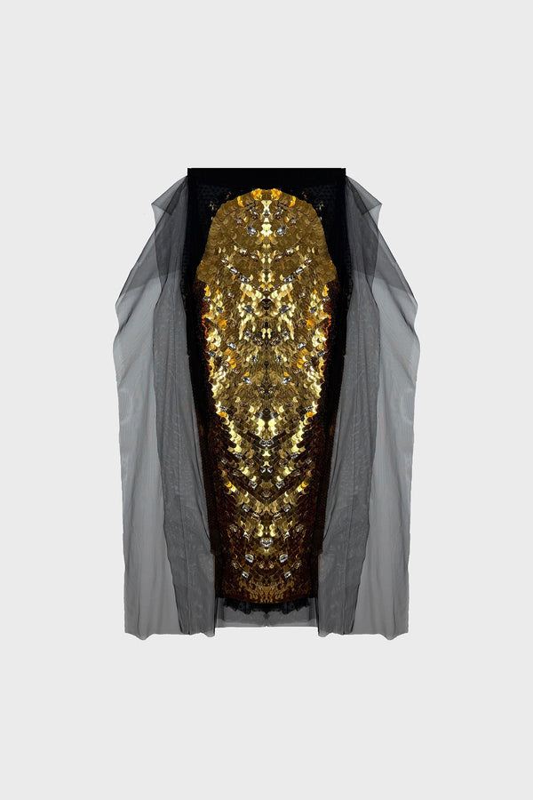 HAND-EMBROIDERED MIDI SKIRT IN MESH