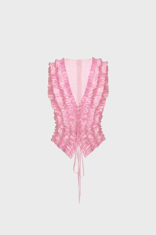 TAILORED LACE-UP VEST IN SATIN AND MESH