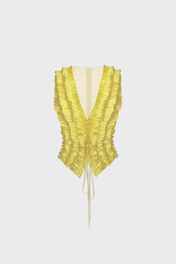 TAILORED LACE-UP VEST IN SATIN AND MESH