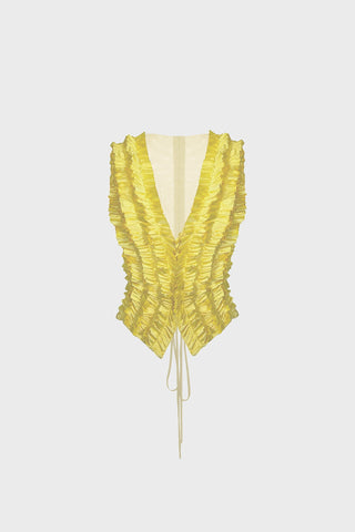 TAILORED LACE-UP VEST IN SATIN AND MESH