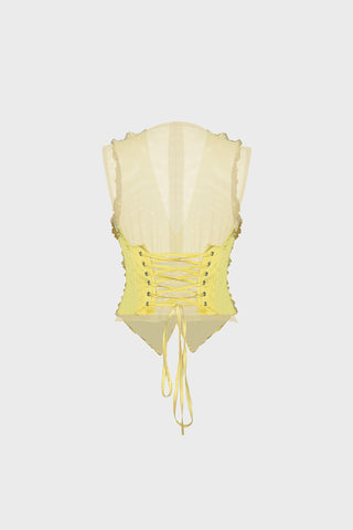 TAILORED LACE-UP VEST IN SATIN AND MESH