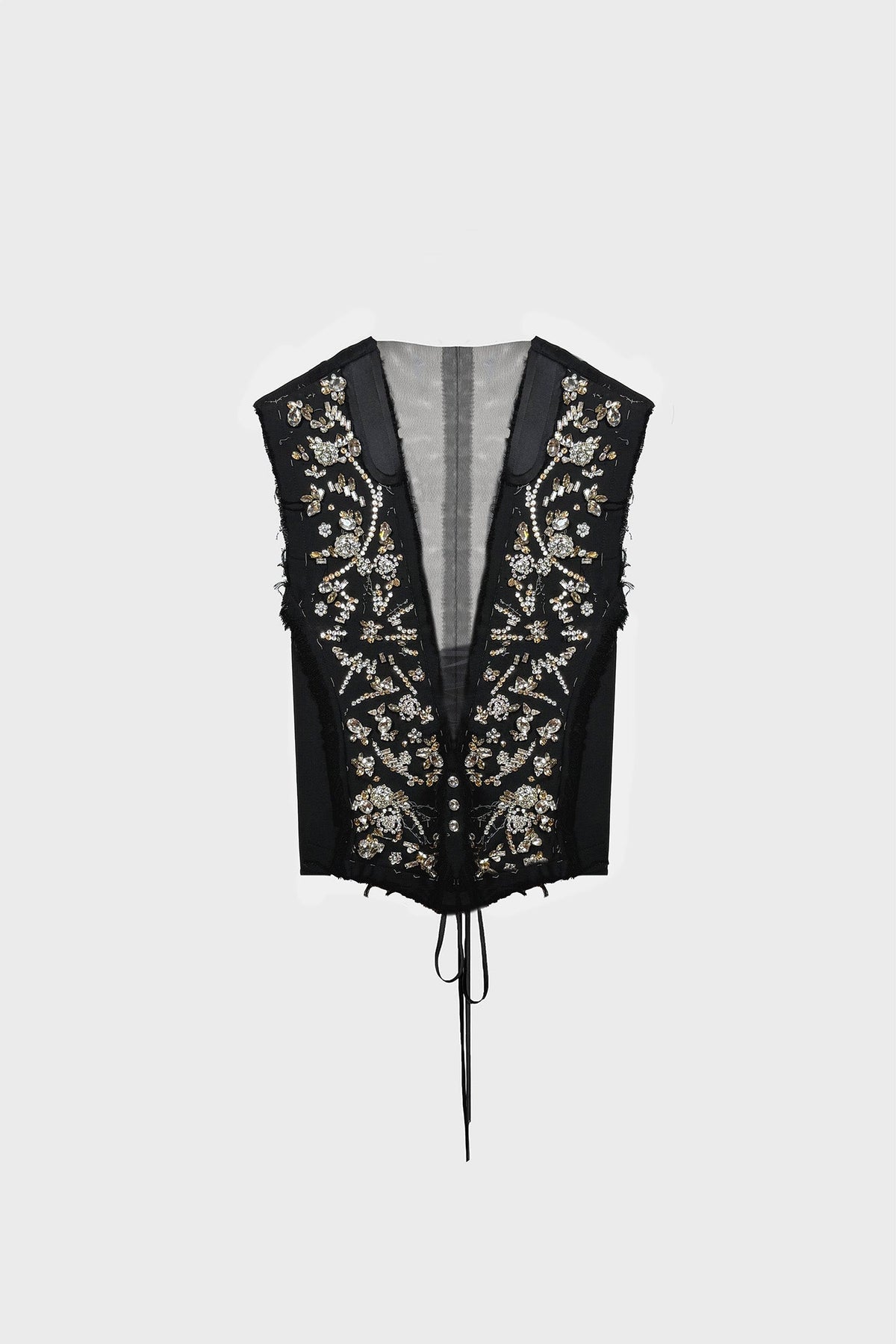 HAND-EMBELLISHED LACE-UP VEST IN WOOL