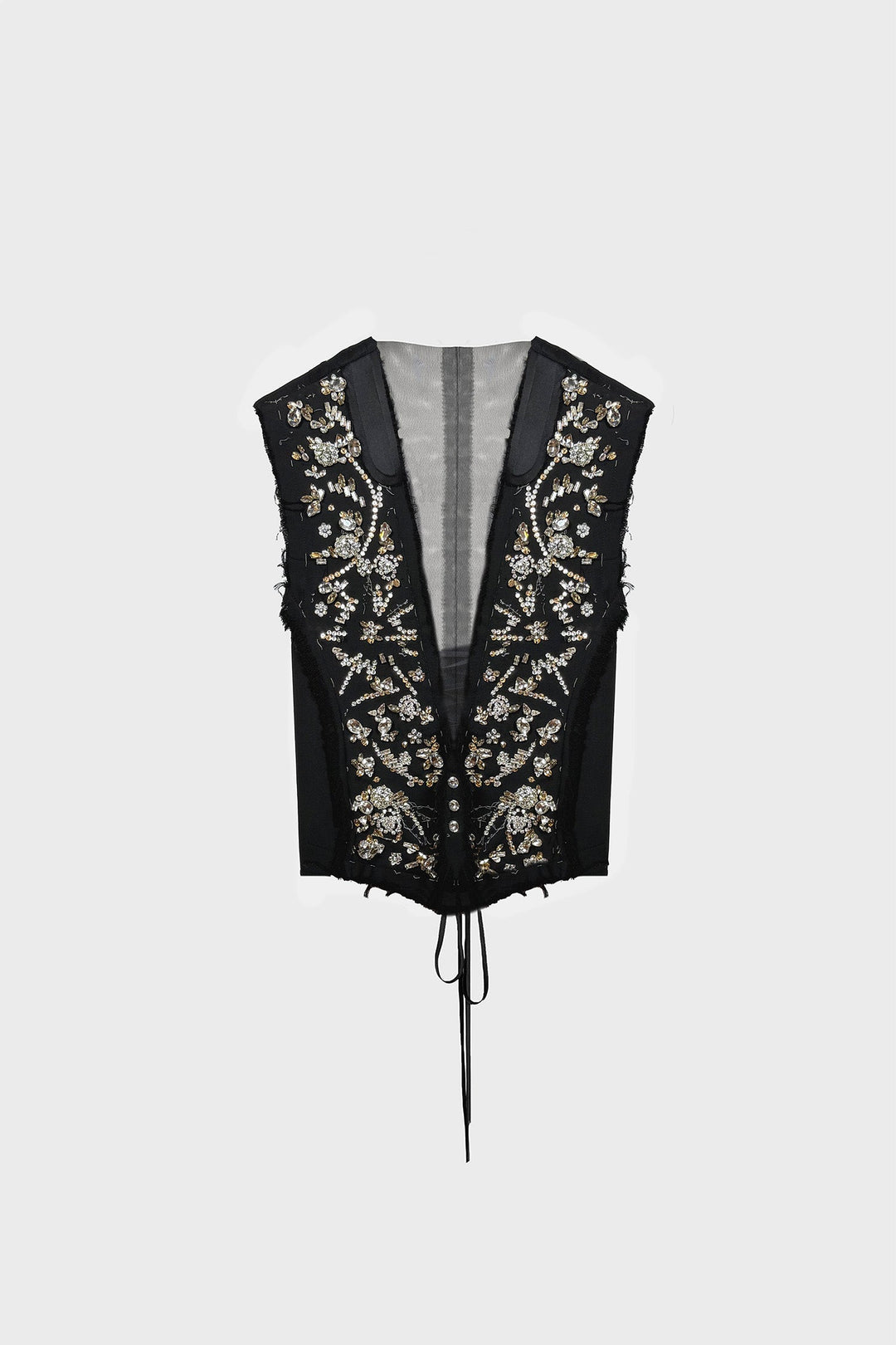 HAND-EMBROIDERED LACE-UP VEST IN WOOL