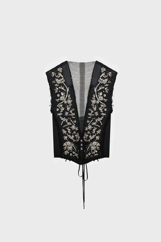 HAND-EMBROIDERED LACE-UP VEST IN WOOL
